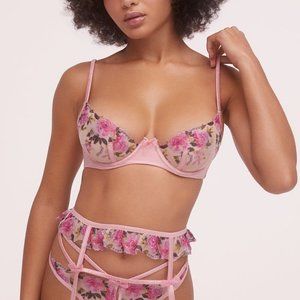 (L) For Love & Lemons Blushing Rose Bra/Thong Set